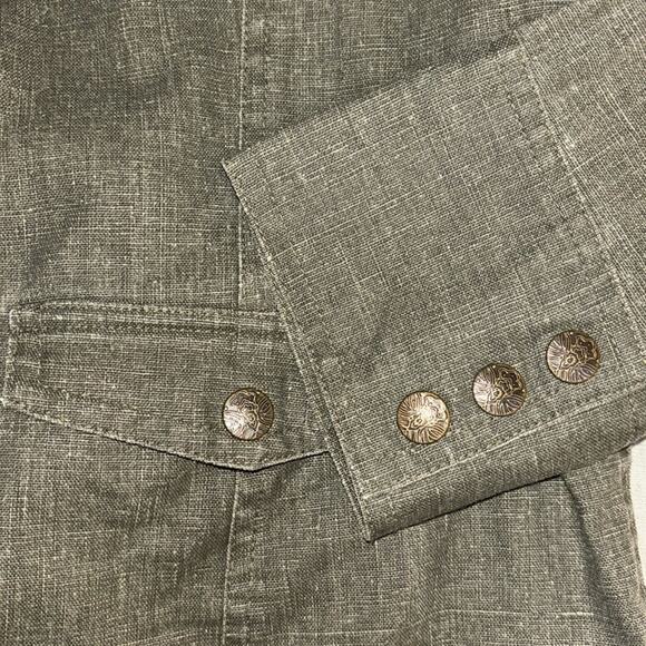 Maestro Green Linen Cotton Jacket Women's Size Medium Ruffled Y2K Boho - Picture 16 of 16